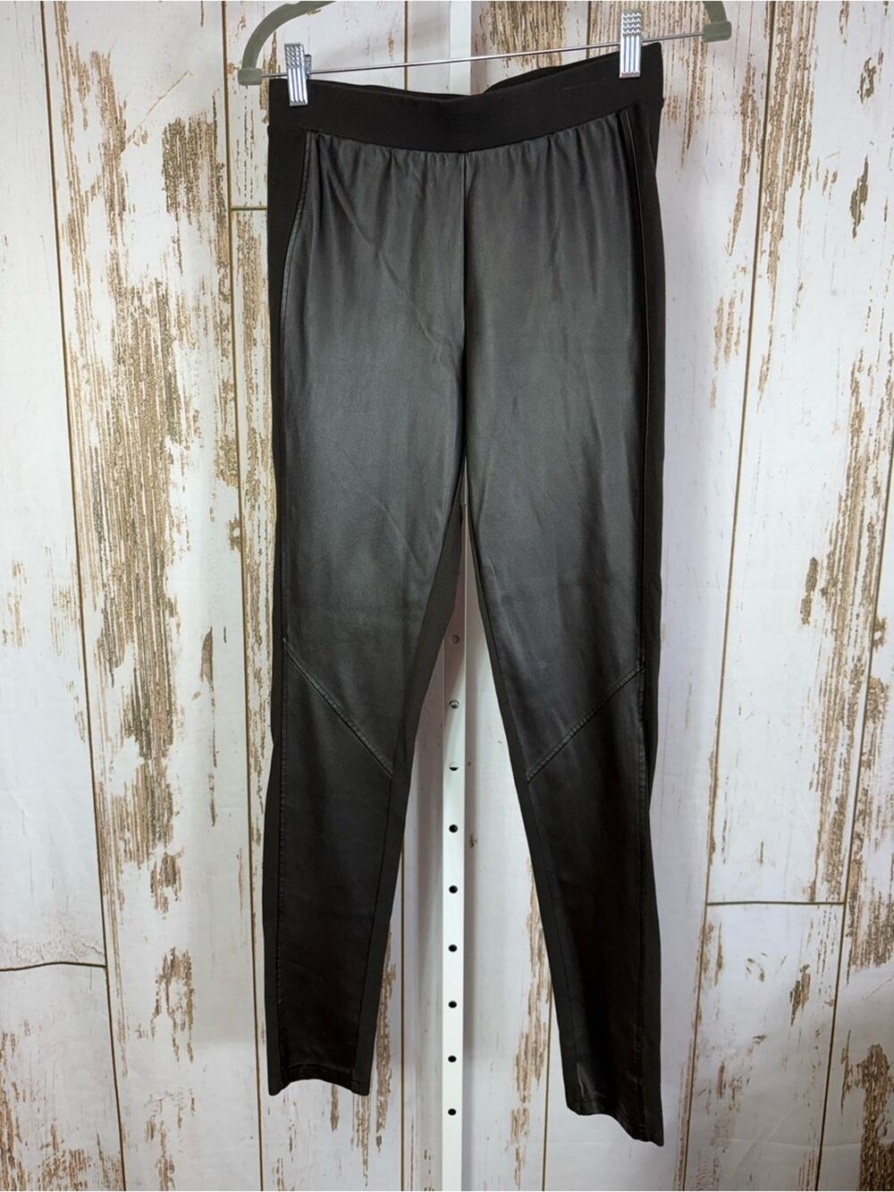 Tribal, Black Faux-Leather Front Panel Leggings. Size Small. Excellent condition